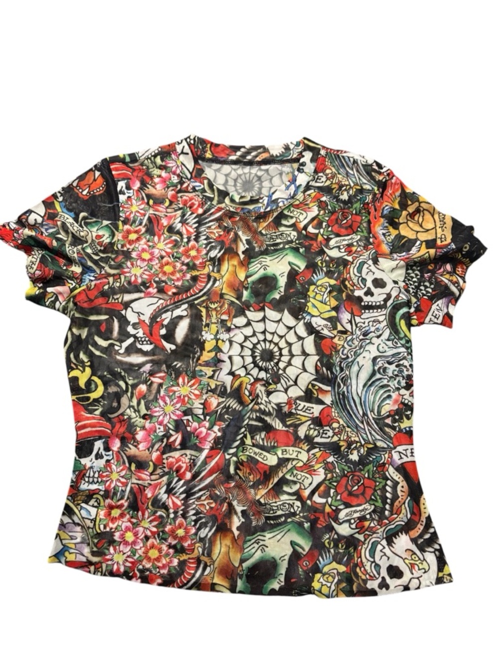 Ed hardy Multicolor Tattoo-Print Short Sleeve Top